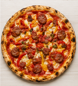 Pizza Calabrese à la nduja et poivrons rôtis, sur assiette