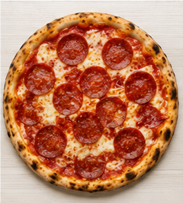 Pizza Diavola au salami piquant et piment, sur assiette